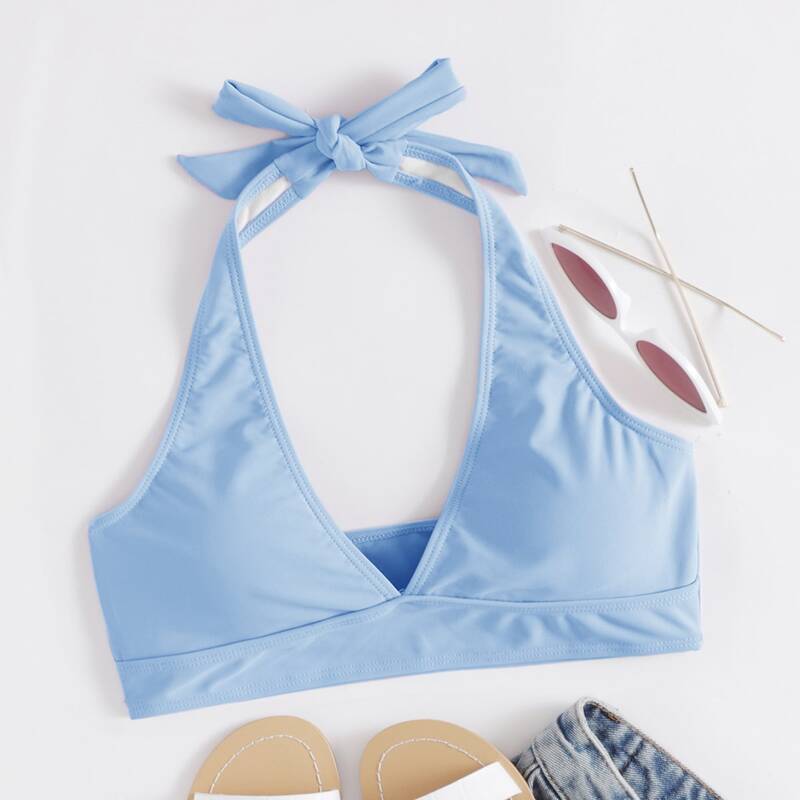 

Plain Halter Bikini Top, Pastel baby blue