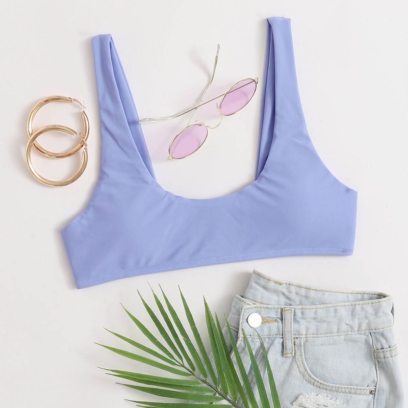 

Solid Tank Bikini Top, Pastel dusty blue