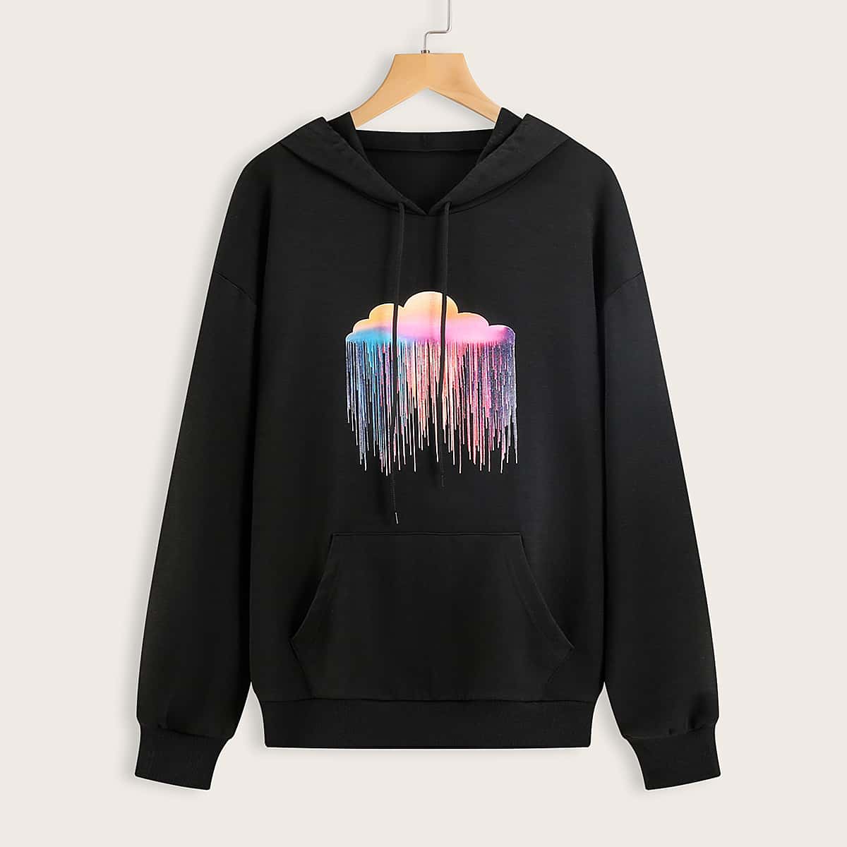 

Cloud Print Kangaroo Rocket Hoodie, Black