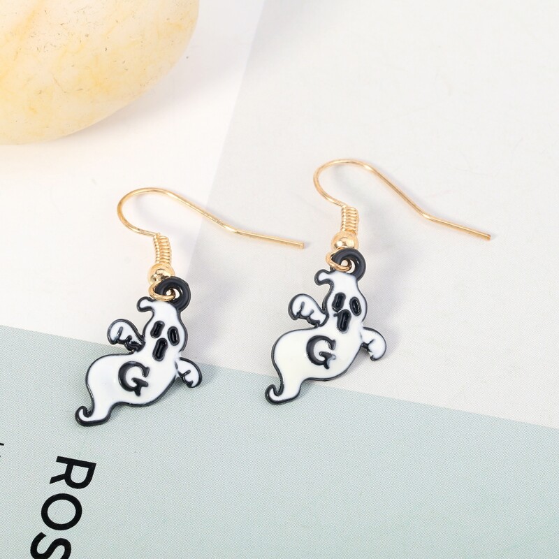 

Ghost Drop Earrings, Black and white