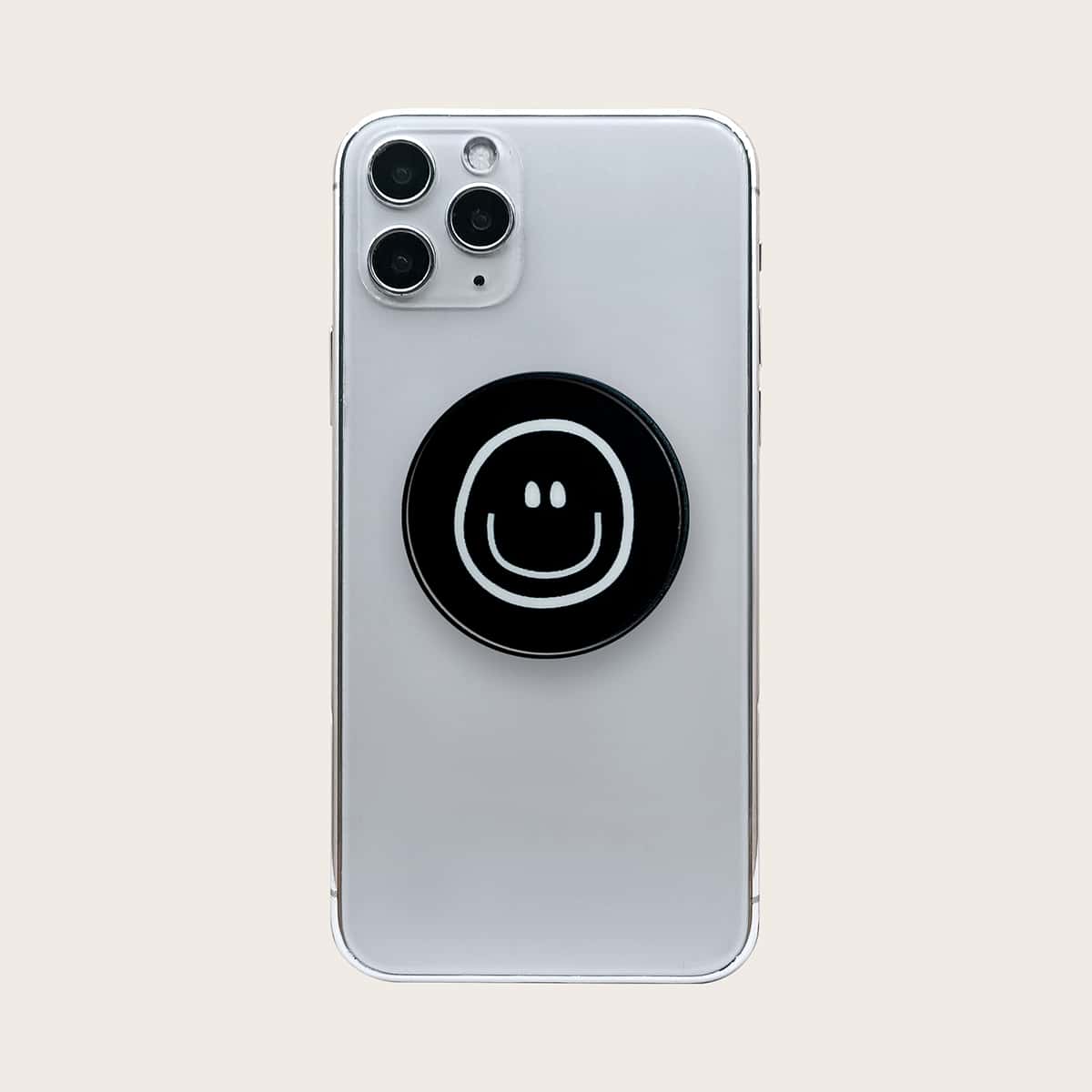 

1pc Cartoon Round Phone Collapsible Finger Holder, Black