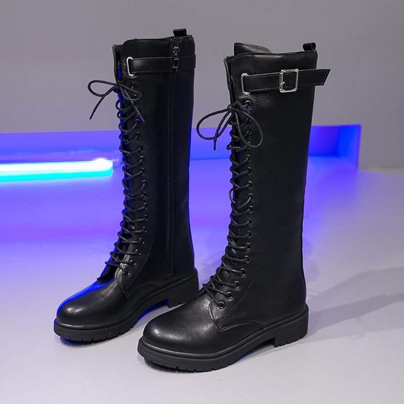 

Knee High Lace-up Boots, Black