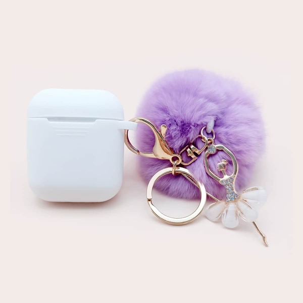 

1шт однотонный чехол для AirPods и 1шт помпон, Белый
