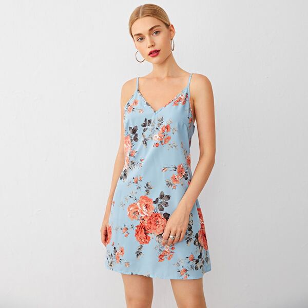 

Floral Print Cami Dress, Baby blue