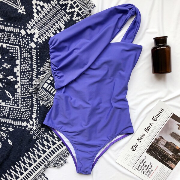 

One Shoulder One Piece Swimsuit, Violet purple