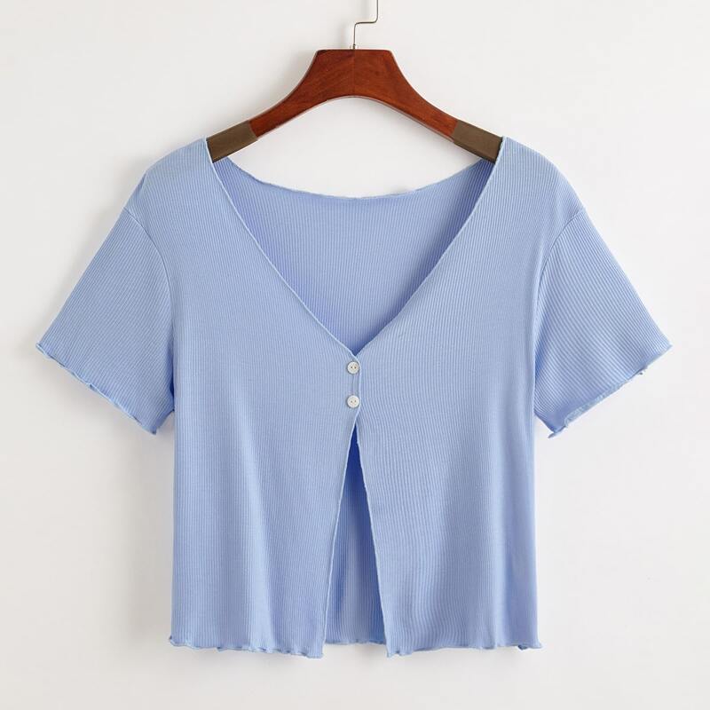 

Solid Double Button Crop Top, Baby blue