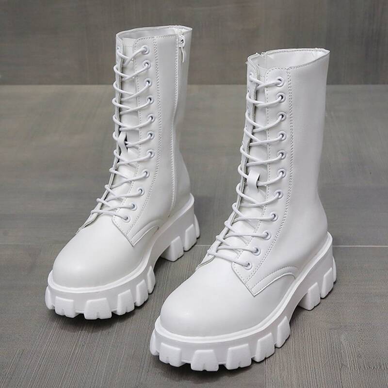 

Lace-up Lug Sole Combat Boots, White