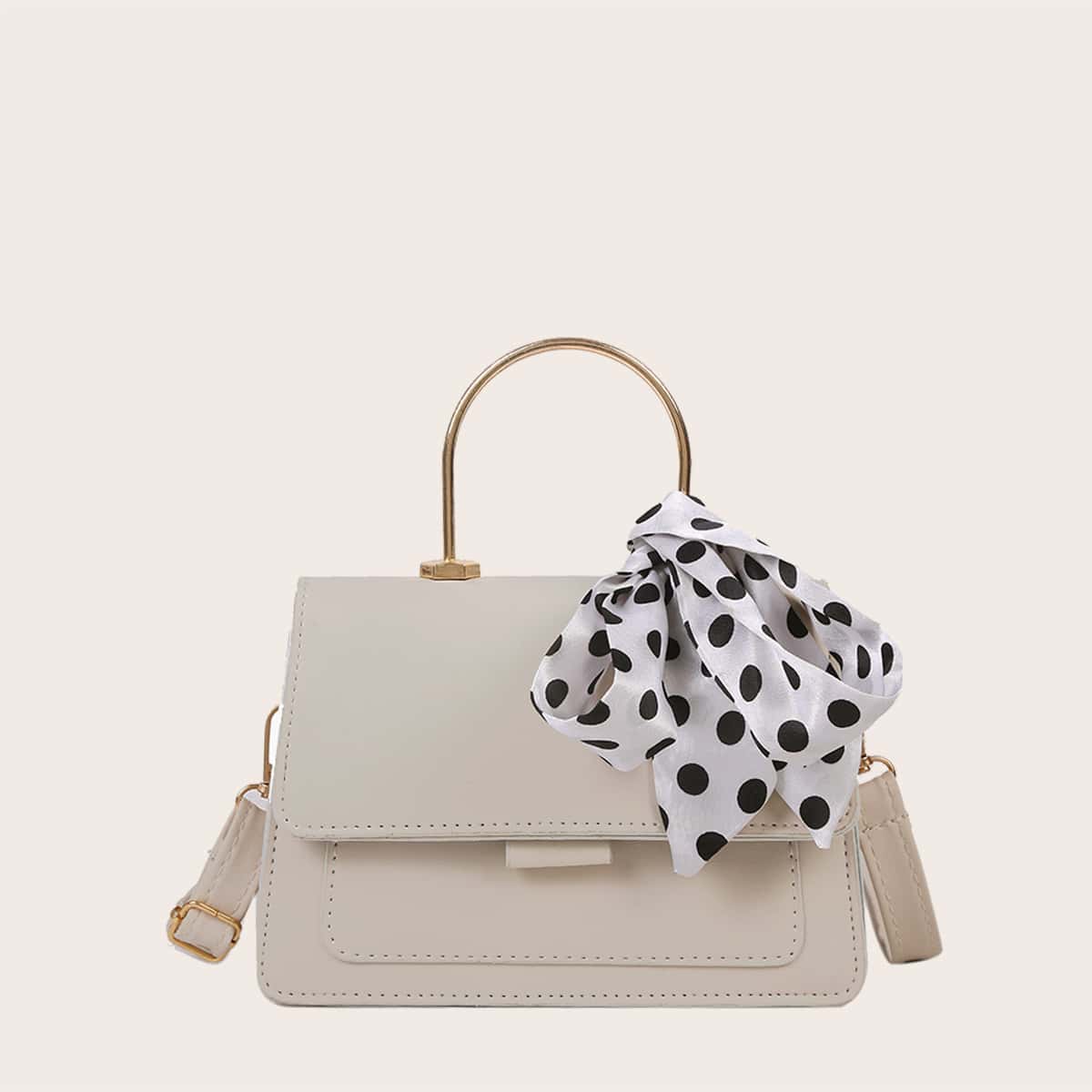 

Bow Decor Flap Satchel Bag, Beige