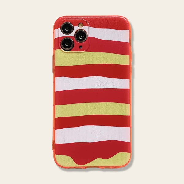 

1pc Colorblock Striped iPhone Case, Multicolor