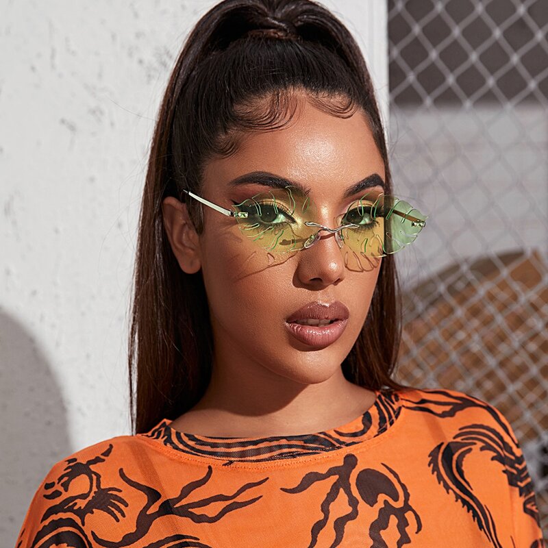

Rimless Leaf Frame Sunglasses
