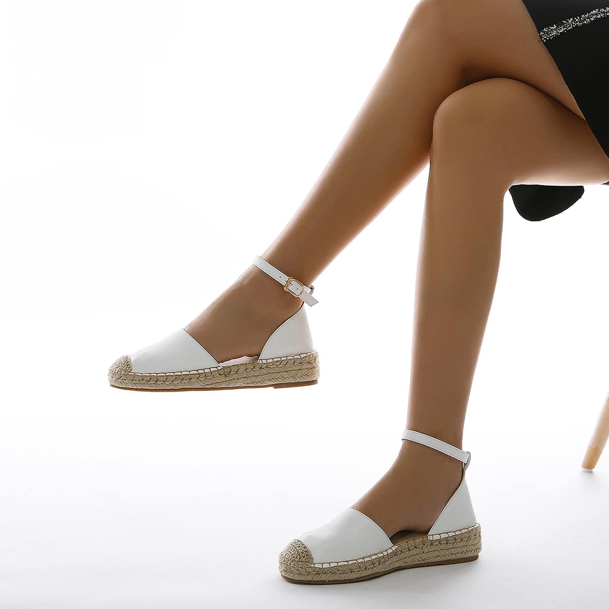 

Cap Toe Ankle Strap Espadrille Wedges, White