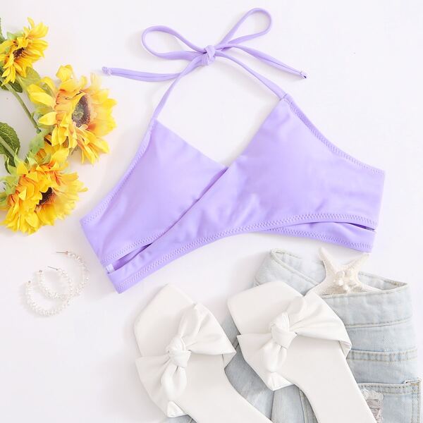 

Wrap Halter Tie Back Bikini Top, Pastel lilac purple