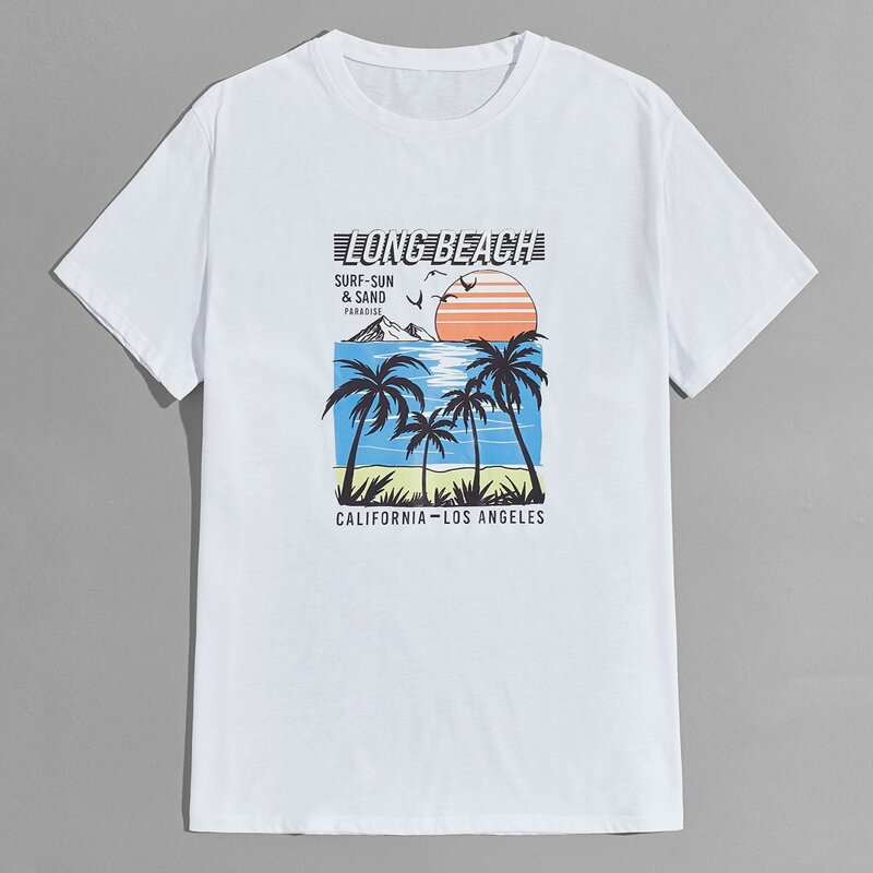 Guys Tropical Print Tee, White