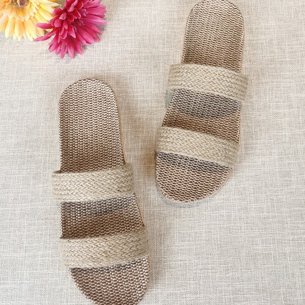 

Braided Double Band Slippers, Beige
