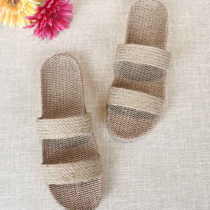 

Braided Double Band Slippers, Beige