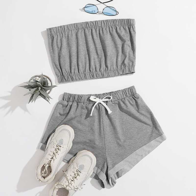 

Solid Tube Top & Shorts, Grey