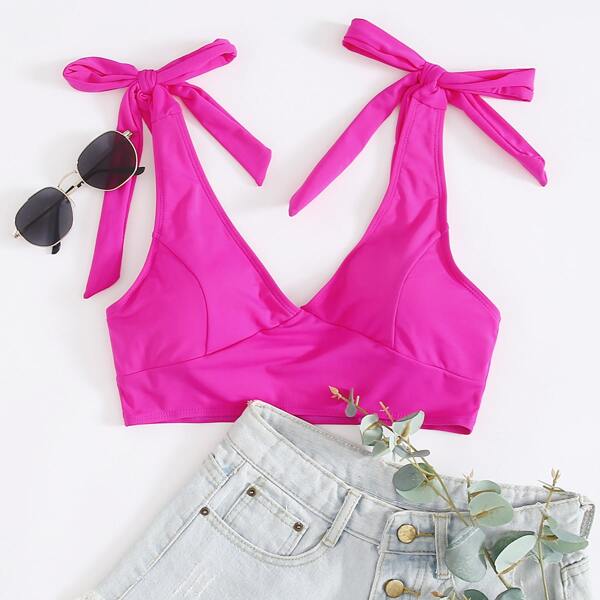 

Tie Shoulder Bikini Top, Hot pink