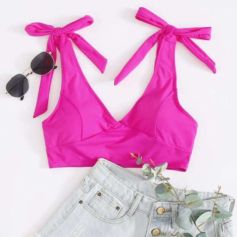 

Tie Shoulder Bikini Top, Hot pink