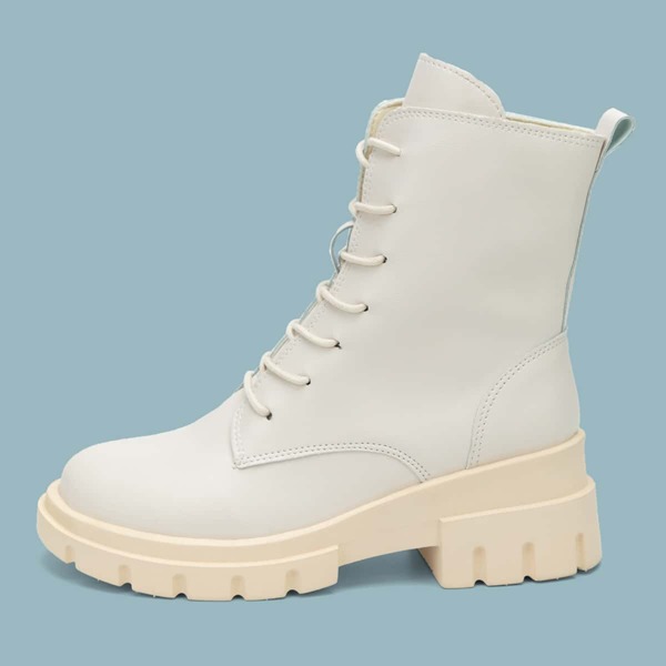 

Lace-up Front Combat Boots, Beige