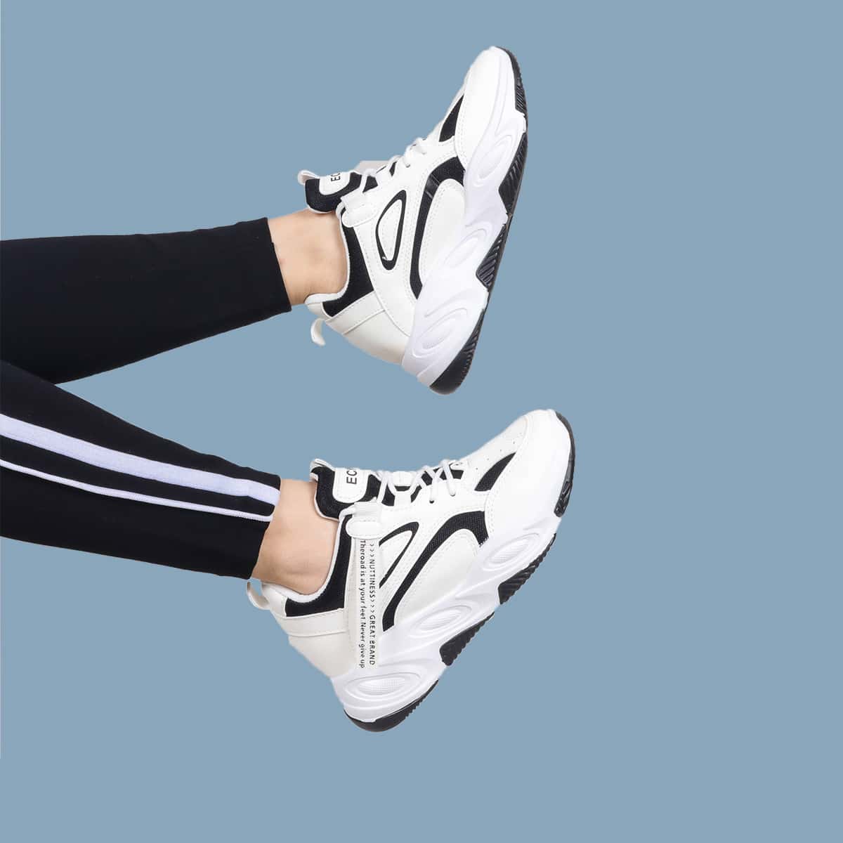 

Lace-up Front Mesh Panel Chunky Sneakers, White