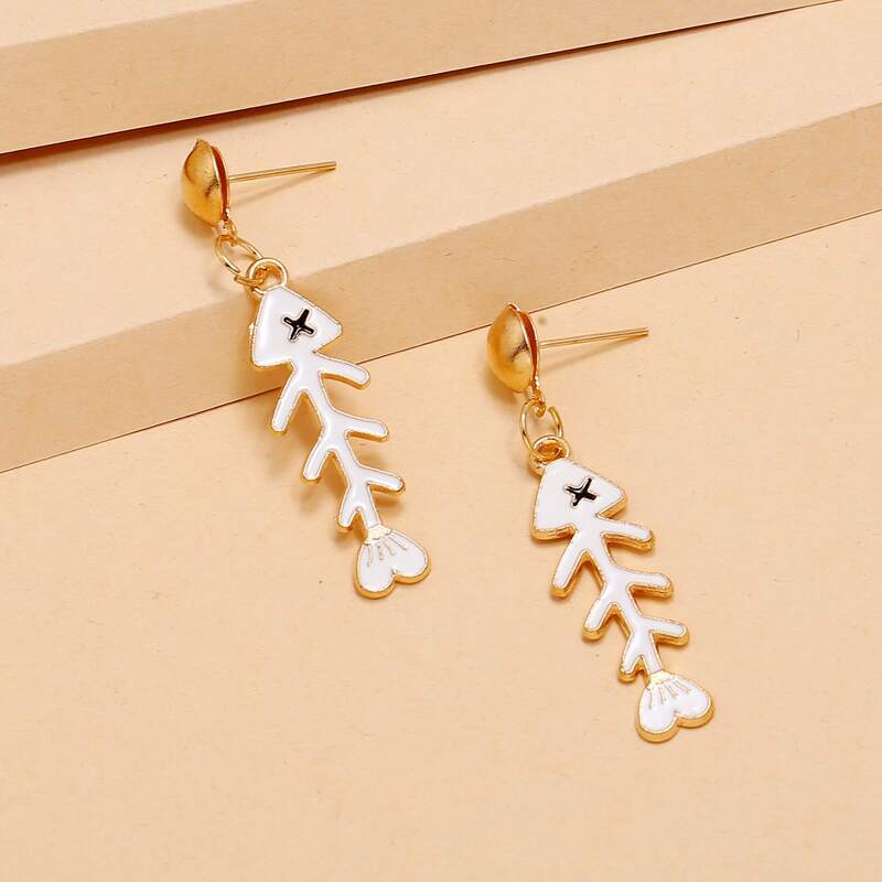 

Fish Bone Drop Earrings, White