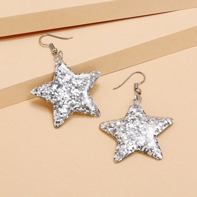 

Sequin Star Drop Earrings, Silver