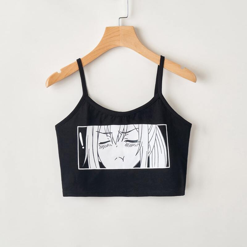 

Figure Print Crop Cami Top, Black