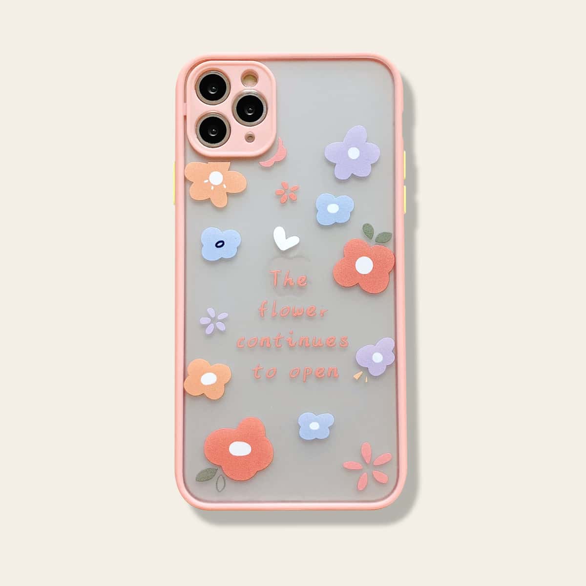 

1pc Flower Print Contrast Frame iPhone Case, Pink clear
