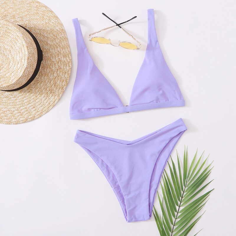 

Triangle High Cut Bikini Swimsuit, Pastel lilac purple