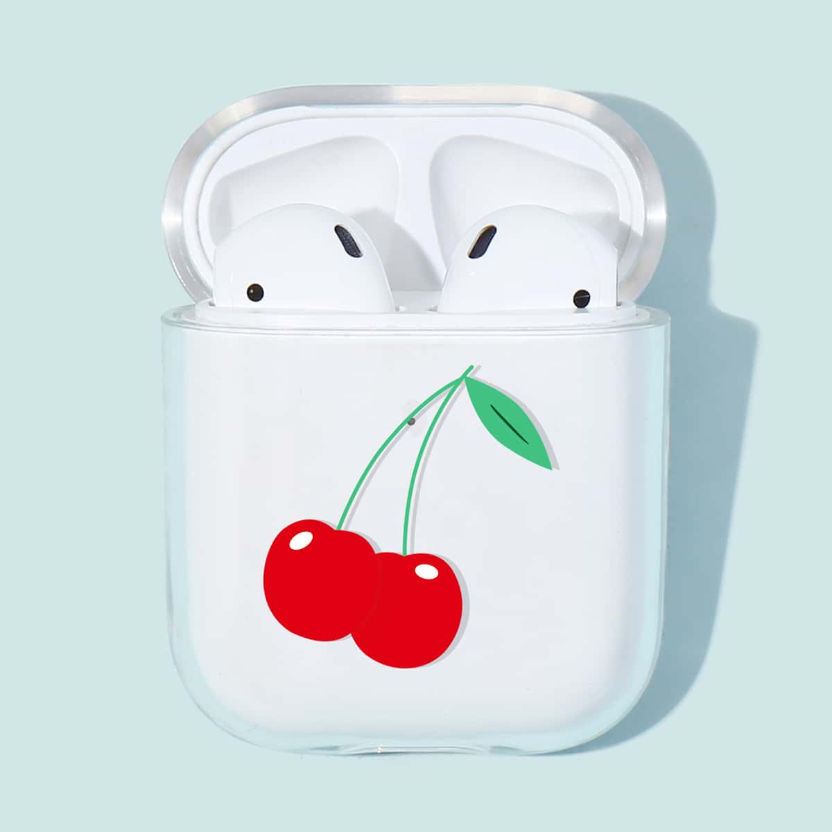 

1pc Cherry Print Clear AirPods Case