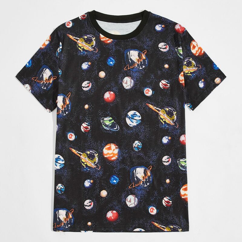 

Guys Galaxy Print Short Sleeve Tee, Black
