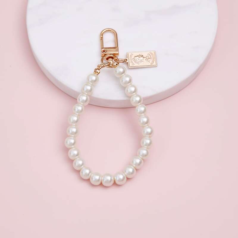 

Faux Pearl Beaded Keychain, White