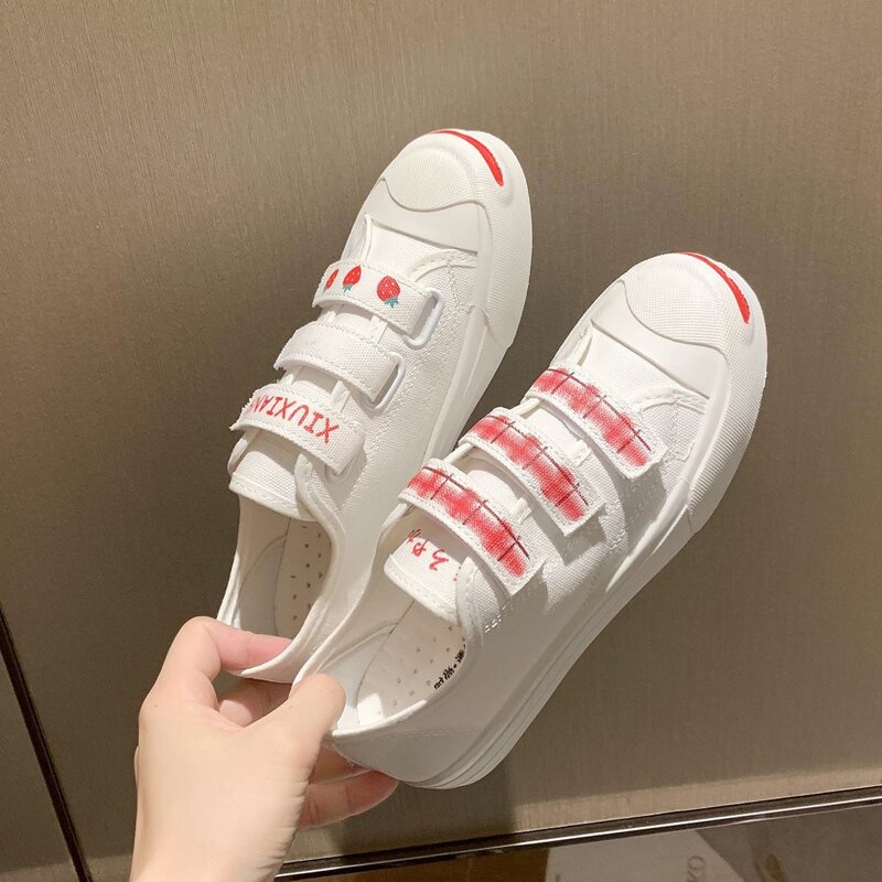 

Strawberry Velcro Canvas Sneakers, White