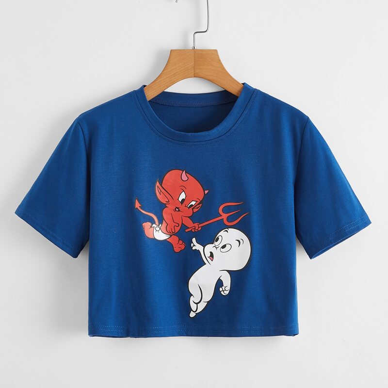 

Demon Graphic Crop Top, Blue