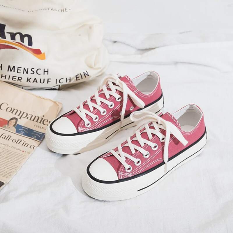 

Solid Lace-up Canvas Sneakers, Pink