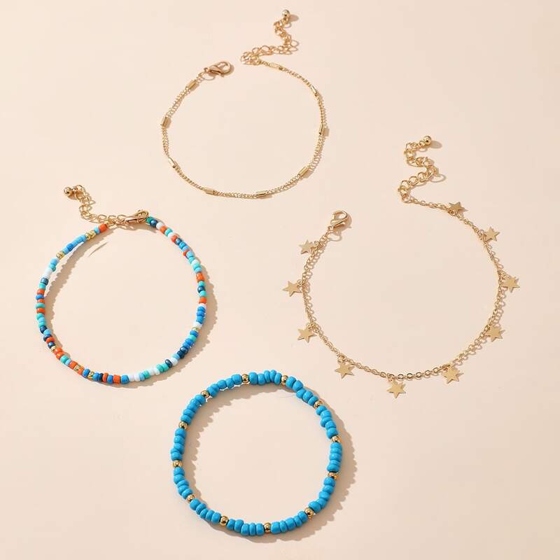 

4pcs Star Beaded Anklet, Multicolor