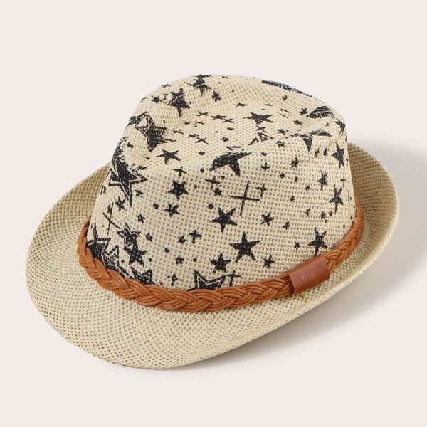 

Toddler Boys Star Pattern Straw Hat, Beige