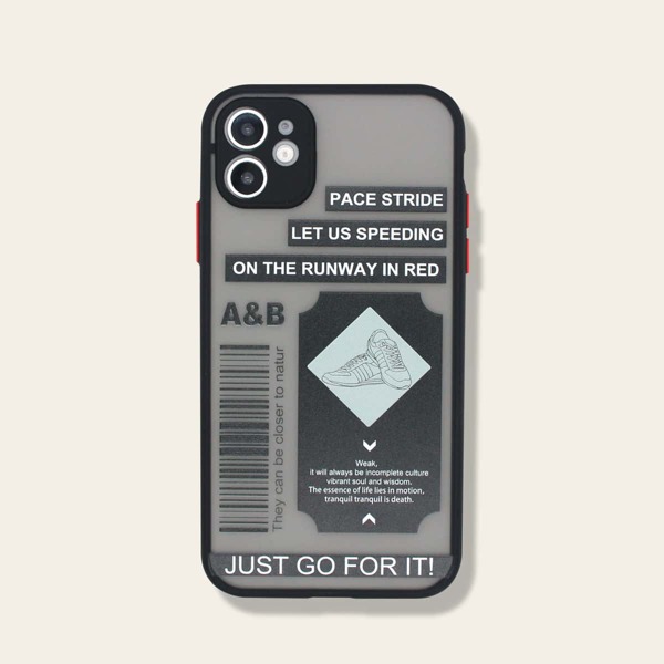 

1шт чехол для iPhone с текстовым принтом, Чёрный