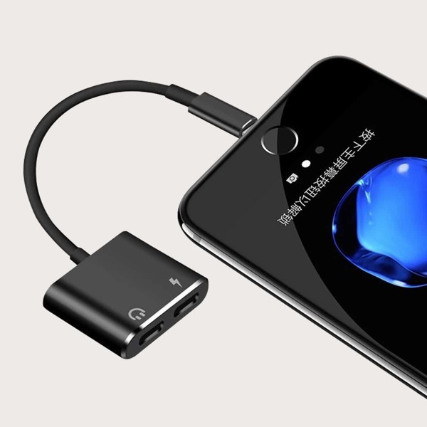 

1pc iPhone Audio Charge Dual Lightning Adapter, Black