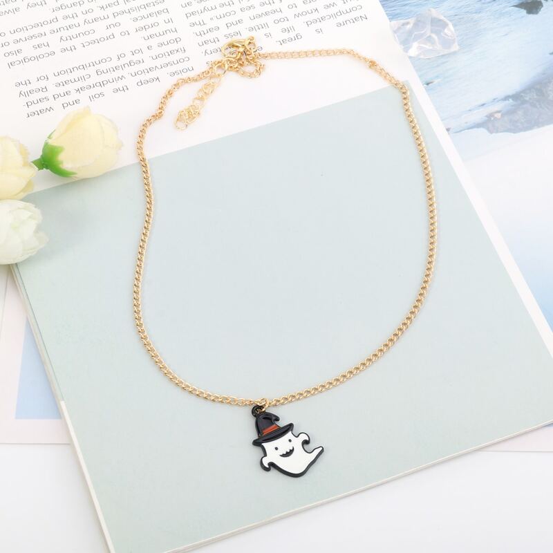 

Ghost Pendant Necklace, Black and white