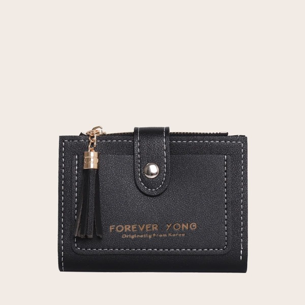 

Tassel Decor Letter Graphic Purse, Black