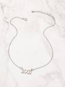 金屬数字吊墜項鍊 - 銀色 - 查看 1