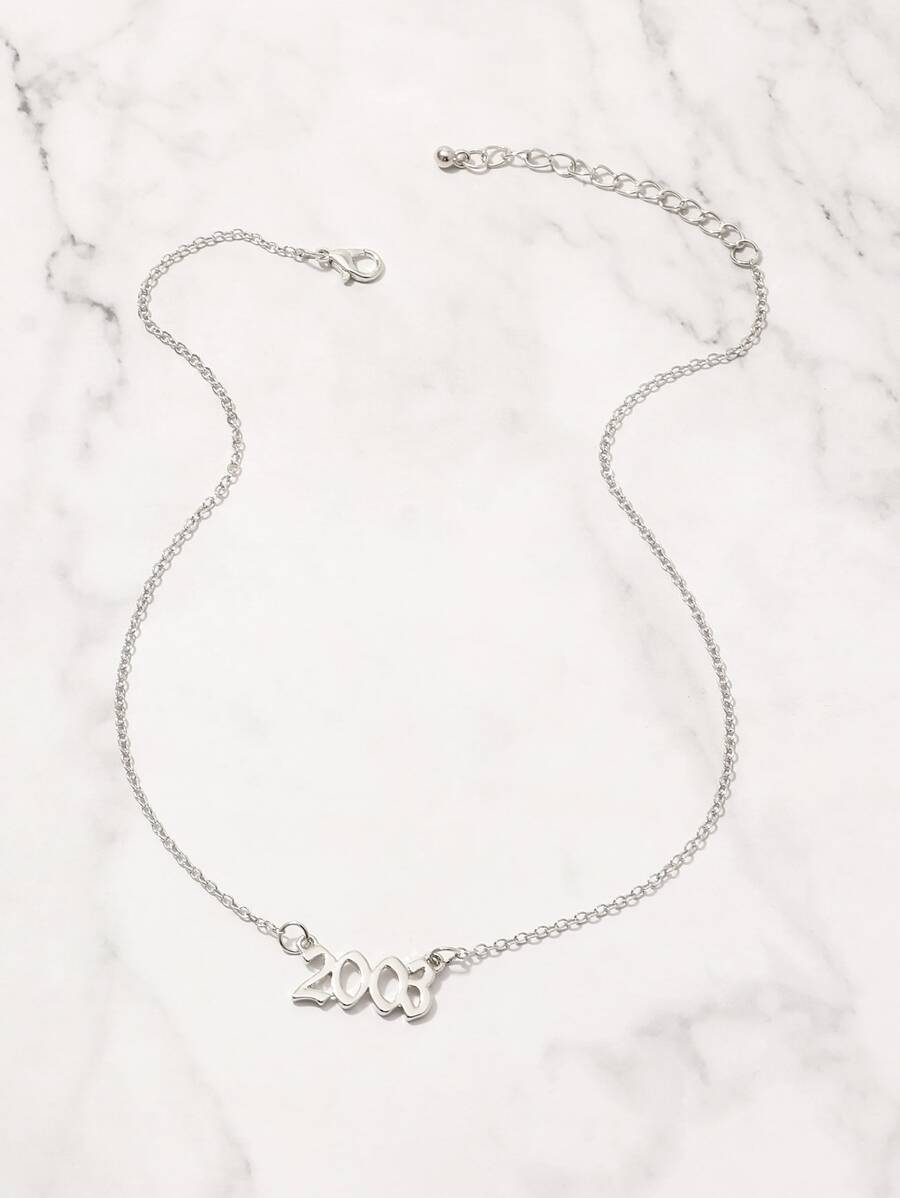 金屬数字吊墜項鍊 - 銀色 - 查看 1