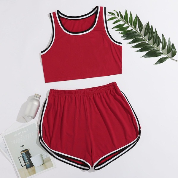 

Plus Contrast Binding Pajama Set, Burgundy