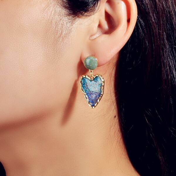 

Glitter Heart Drop Earrings, Blue