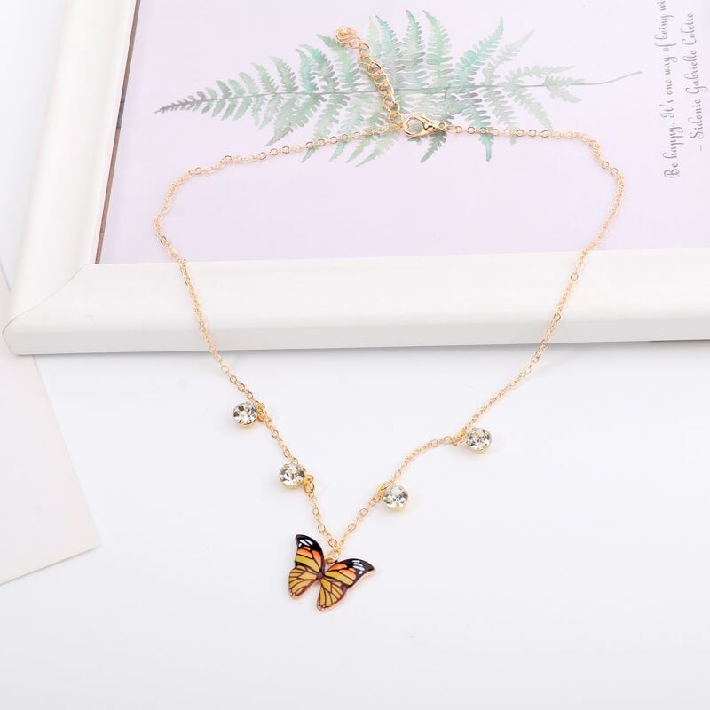 

Butterfly & Rhinestone Pendant Necklace, Gold