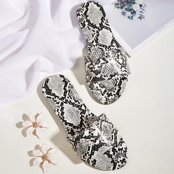 

Open Toe Snakeskin Slide Sandals, Grey