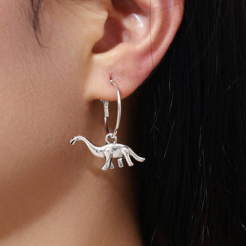 

Dinosaur Hoop Earrings, Silver