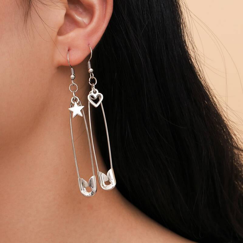 

2pairs Paper Clip Drop Earrings, Silver