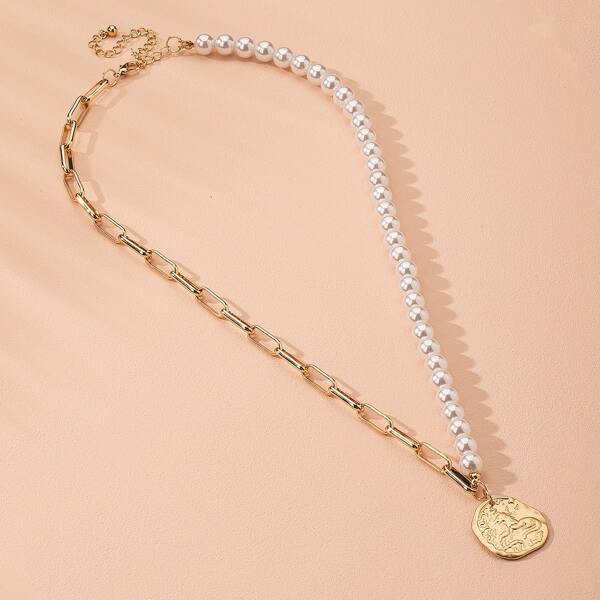 

Faux Pearl Beaded Necklace, Gold